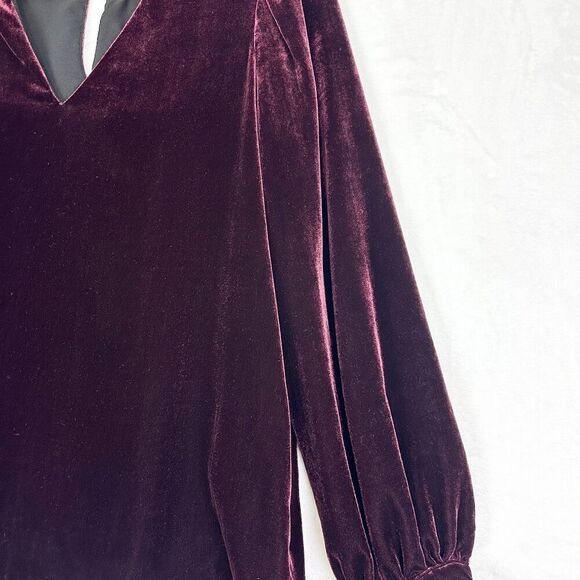 Paige Tamar Velvet Top Size Medium Dark Rouge Choker Mock Neck Keyhole Cutout - Picture 5 of 9